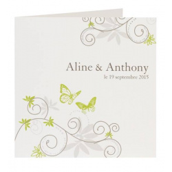 Faire-part de mariage vert papillons arabesques Buromac La Vie en Rose 100.069