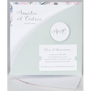 Faire-part mariage chic vintage fleurs pastel argenture BUROMAC Papillons 2018 108.005-2