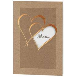 Menu mariage marron papier recyclé cœur vernis doré - Belarto Love 726661