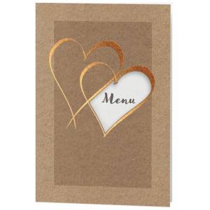 Menu mariage marron papier recyclé cœur vernis doré - Belarto Love 726661