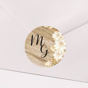 Sticker bois et fleurs blanches personnalisé avec vos initiales.