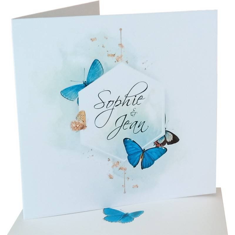 Faire-part mariage nature chic Papillons bleus