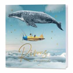Carte de vœux humoristique baleine volante