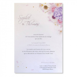 Faire-part Mariage Fleurs Pêche Romantiques : Modèle Carré Pastel Chic