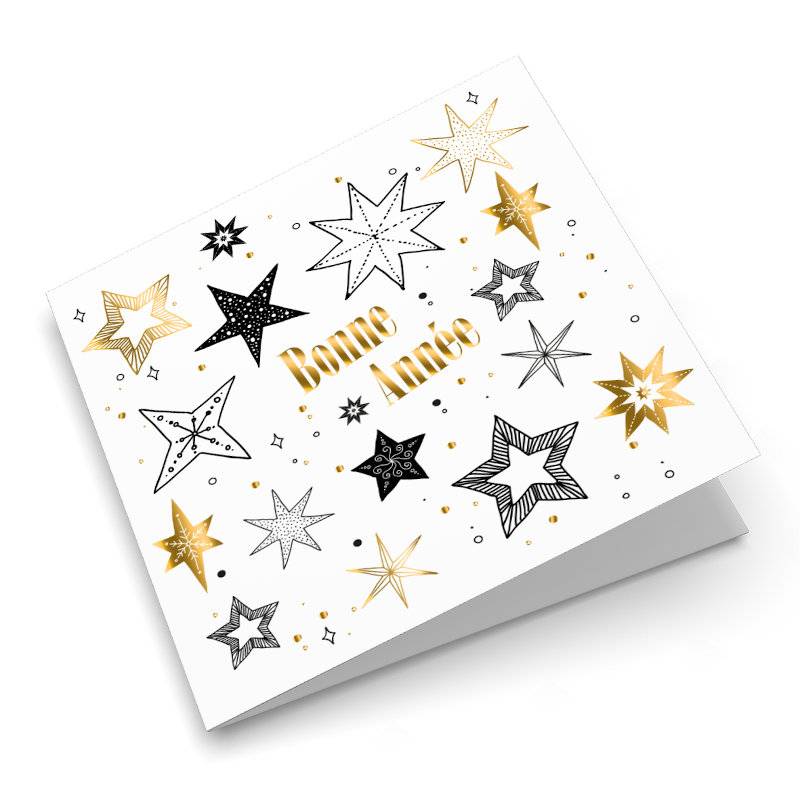 Carte de vœux évoquant la magie des fêtes de fin d'année avec une pluie d'étoiles dorées