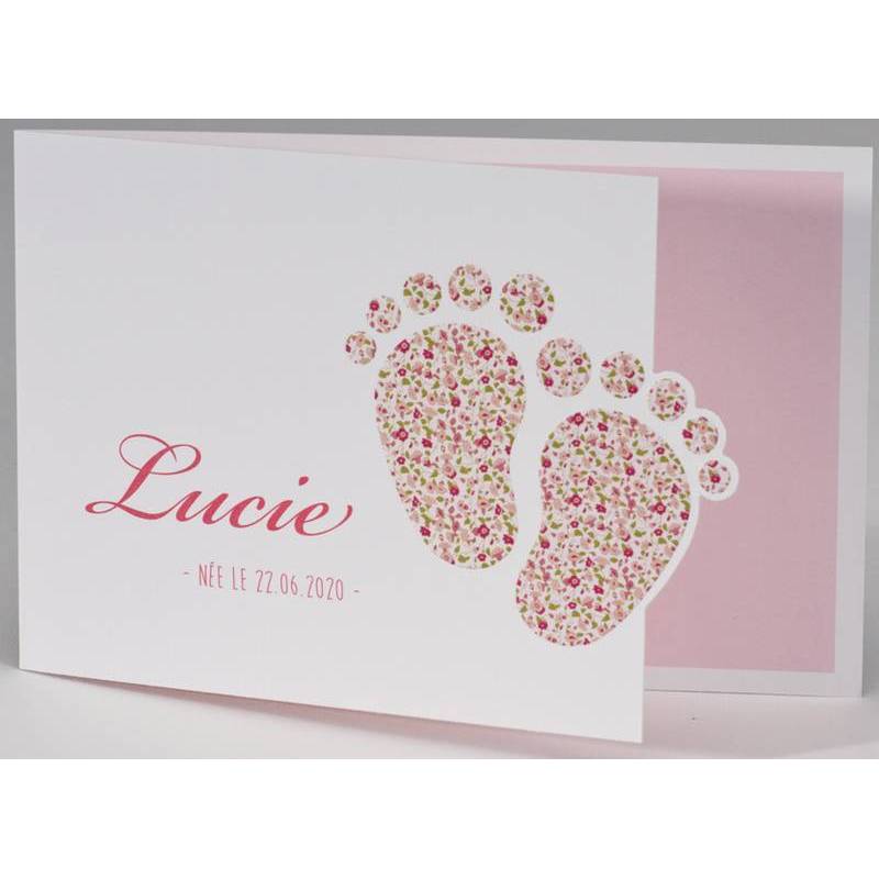 Faire-part naissance élégant blanc rose pieds fleurs BUROMAC Pirouette 2017 507.111