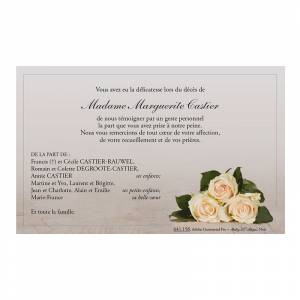 Carte de remerciement de condoléances bouquet de roses blanches BUROMAC 641.158