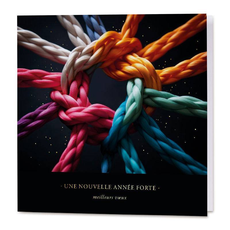Carte de voeux pour entreprise, illustrée de corde tressées multicolores, symbolisant la force des liens inter-entreprise Carte de voeux pour entreprise, illustrée de corde tressées multicolores, symbolisant la force des liens inter-entreprise