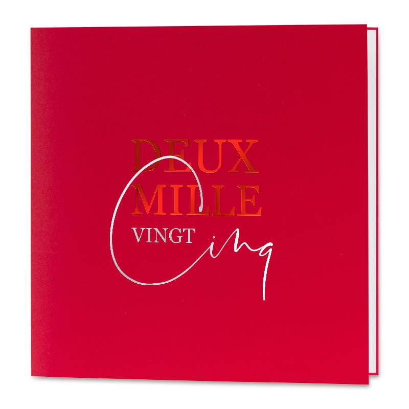 Carte de vœux rouge avec vernis rouge métallique et argenture Carte de vœux rouge avec vernis rouge métallique et argenture