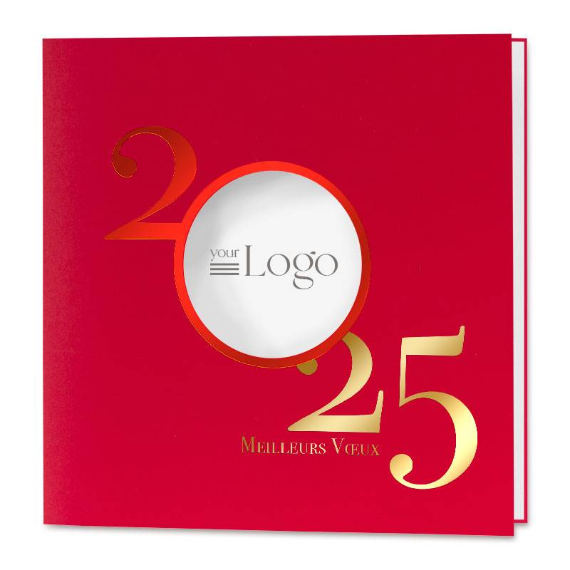 Carte de vœux rouge et dorée spécial entreprise, avec impression de votre logo Carte de vœux rouge et dorée spécial entreprise, avec impression de votre logo