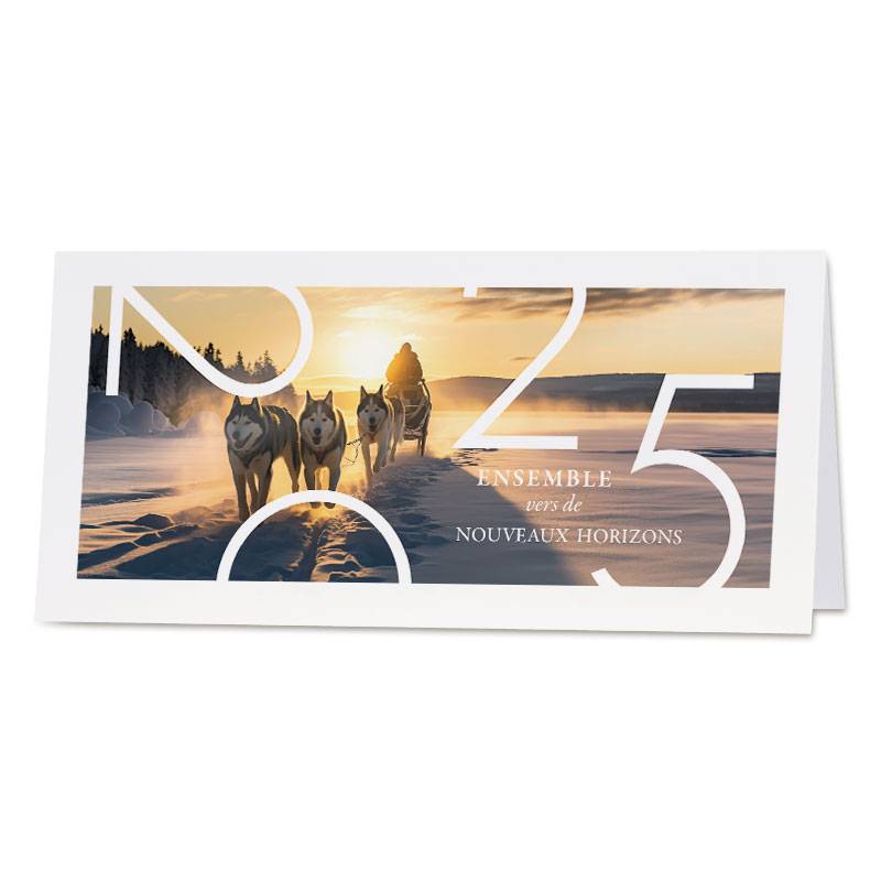 Carte de vœux 2025, attelage de chiens de traineau, mushing Carte de vœux 2025, attelage de chiens de traineau, mushing