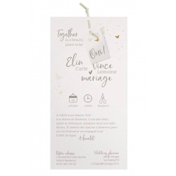 Faire-part mariage nature chic crème pochette papillons dorure BELARTO Collection Mariage 620004