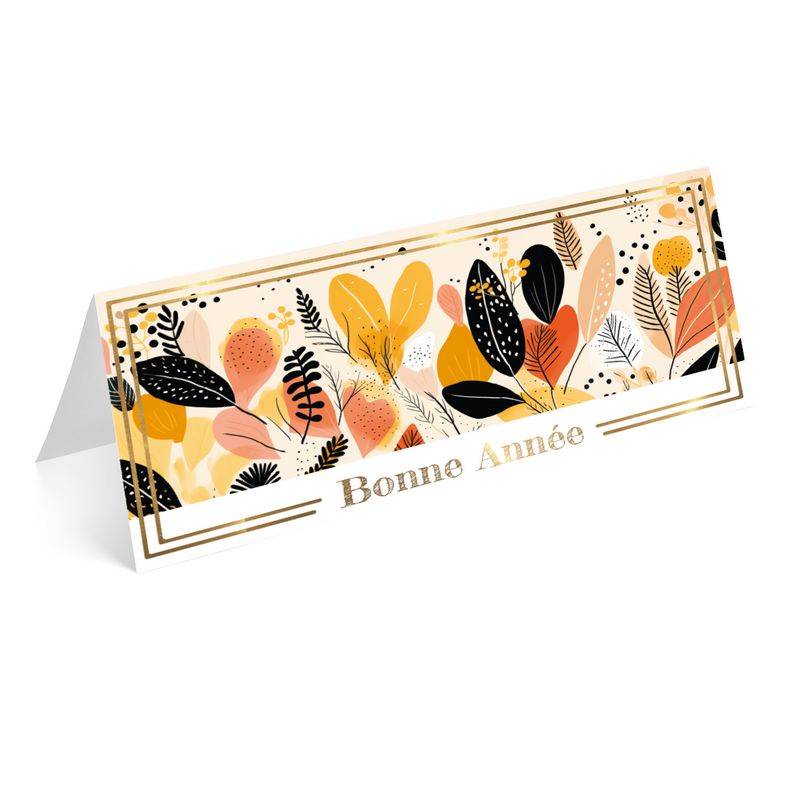 Carte de vœux rectangulaire avec motif floraux en camaïeu d'ocre Carte de vœux rectangulaire avec motif floraux en camaïeu d'ocre