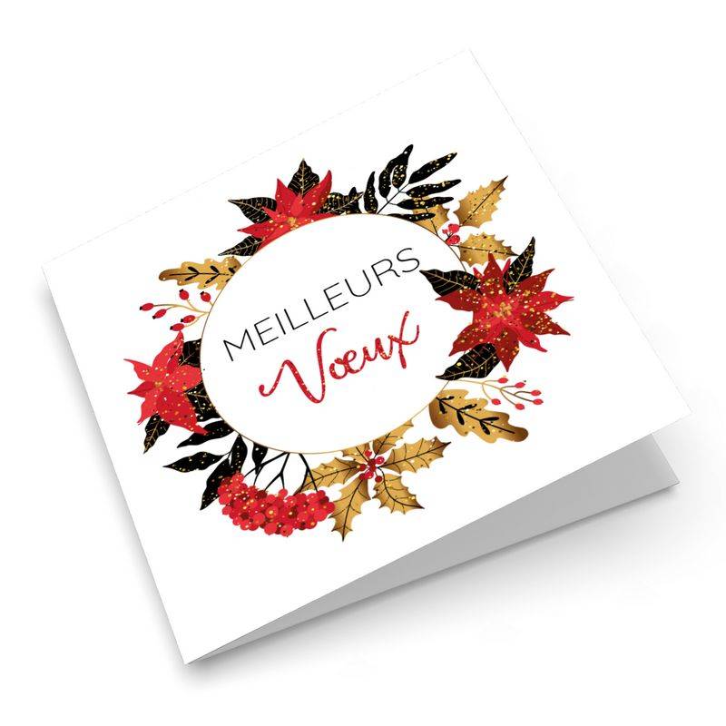 Carte de vœux entreprise couronne de Noël rouge et dorée Carte de vœux entreprise couronne de Noël rouge et dorée
