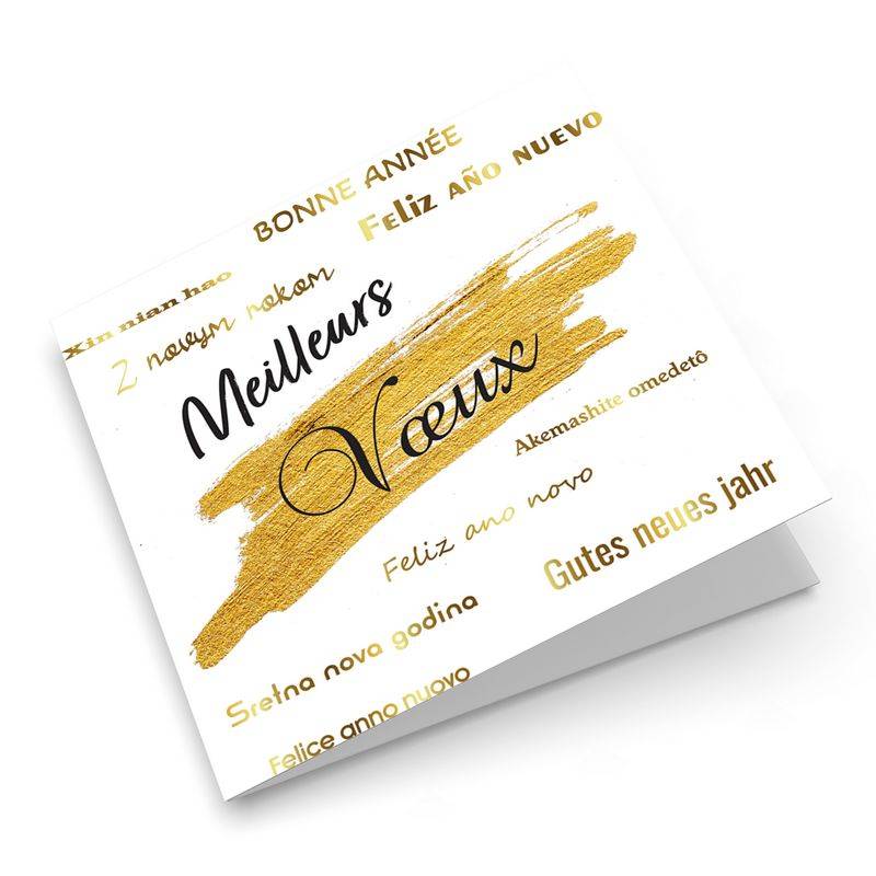 Carte de vœux blanches et dorée avec messages en plusieurs langues Carte de vœux blanches et dorée avec messages en plusieurs langues