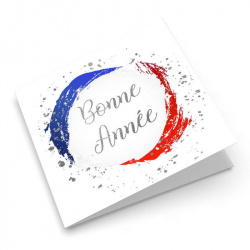 Carte de vœux avec illustration bleue, blanche et rouge évoquant le drapeau français