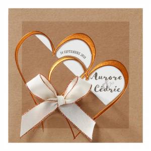 Faire-part mariage nature chic kraft cœur cuivre métallisés