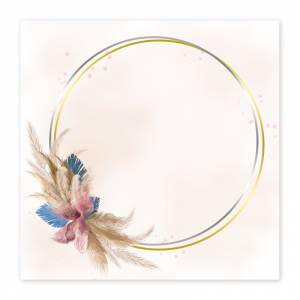 Etiquette autocollant pour demie-bouteille de 37.5 cl illustrée de cercles dorés et argentés et de fleurs de pampa