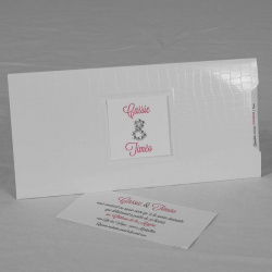 Faire-part pochette coulissant croco blanc avec strass.