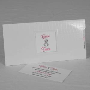 Faire-part pochette coulissant croco blanc avec strass.