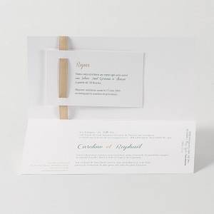 Faire-part blanc avec carte d'invitation pour annoncer votre mariage et inviter vos proches au repas de noces.