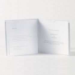 Faire-part de mariage blanc avec deux grands cartons d'invitation personnalisables