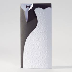 Faire-part de mariage smoking et robe de mariée blanche
