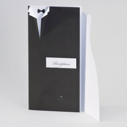 Faire-part s'ouvrant laissant apparaitre une carte d'invitation pour la réception de mariage