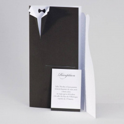 Faire-part smoking et robe de mariée avec carton d'invitation pour la réception