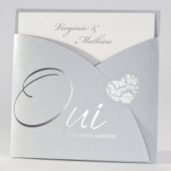 Faire-part mariage pochette argentée avec carton d'invitation à personnaliser