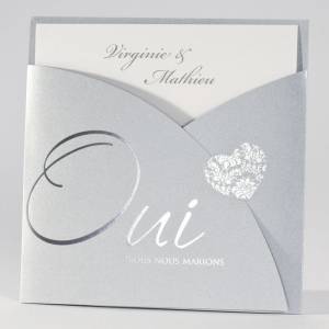 Faire-part mariage pochette argentée avec carton d'invitation à personnaliser