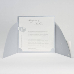 Carte principale du faire-part de mariage cœur argenté, personnalisée d'un texte d'annonce mariage