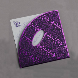 Faire-part pochette style oriental avec reflets mauve métallisés