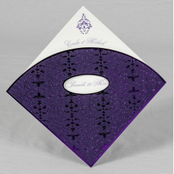 Faire-part style oriental violet, pochette losange
