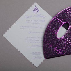 Faire-part de mariage personnalisable à insérer dans une pochette en losange