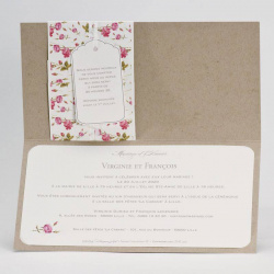 Faire-part de mariage kraft et fleurs roses avec invitation à personnaliser
