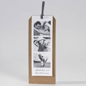 Faire-part de mariage marque-page avec photos personnalisées.