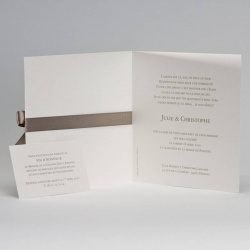 Faire-part de mariage classique à personnaliser, couleur crème et ruban taupe
