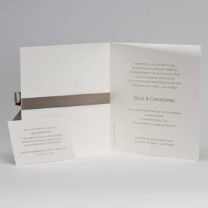 Faire-part de mariage classique à personnaliser, couleur crème et ruban taupe