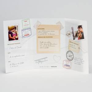 Faire-part de mariage en trois volets à personnaliser avec photo