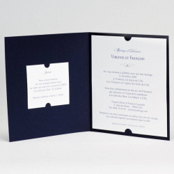 Faire-part bleu marine et blanc à personnaliser pour inviter vos proches à votre mariage chic