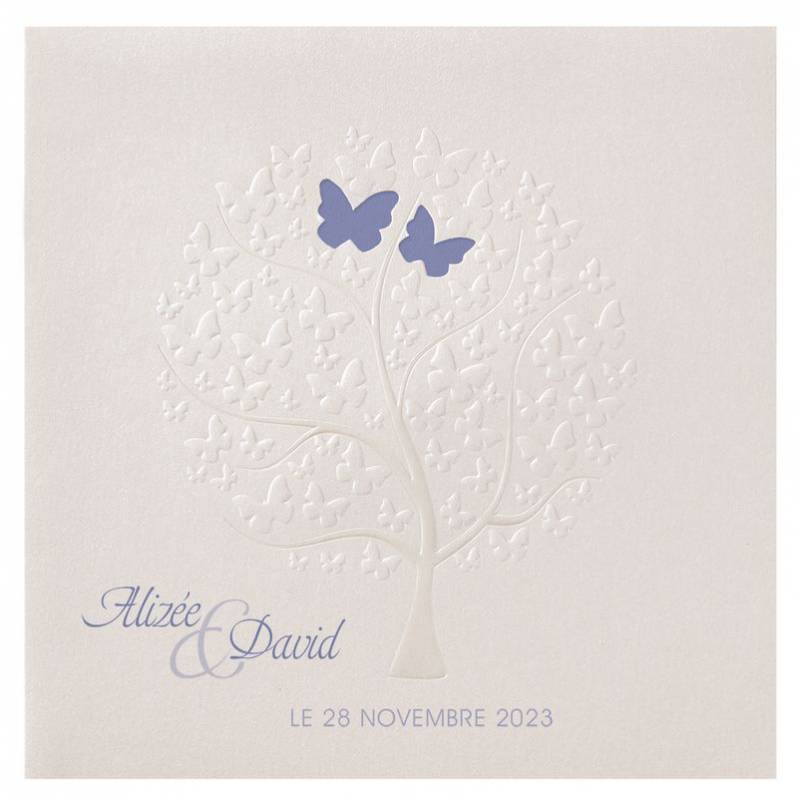 Faire-part mariage arbre à papillons avec papillon violets Faire-part mariage arbre à papillons avec papillon violets