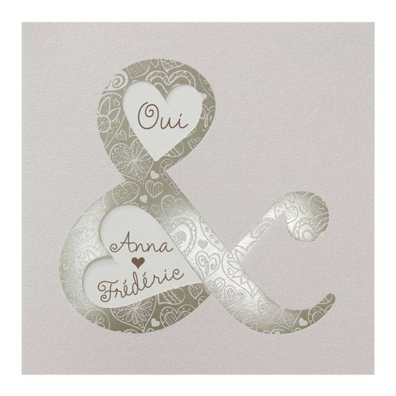 Faire-part mariage beige avec esperluette bronze métallisée
