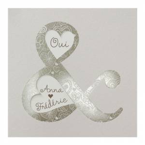Faire-part mariage beige avec esperluette bronze métallisée