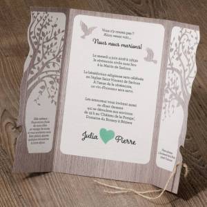 Faire-part nature avec un dessin d'arbre, personnalisé pour annoncer votre mariage