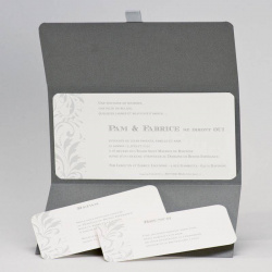 Faire-part mariage pochette grise avec deux cartons d'invitation à personnaliser