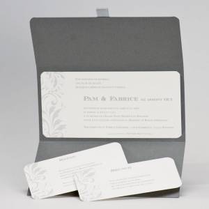 Faire-part mariage pochette grise avec deux cartons d'invitation à personnaliser