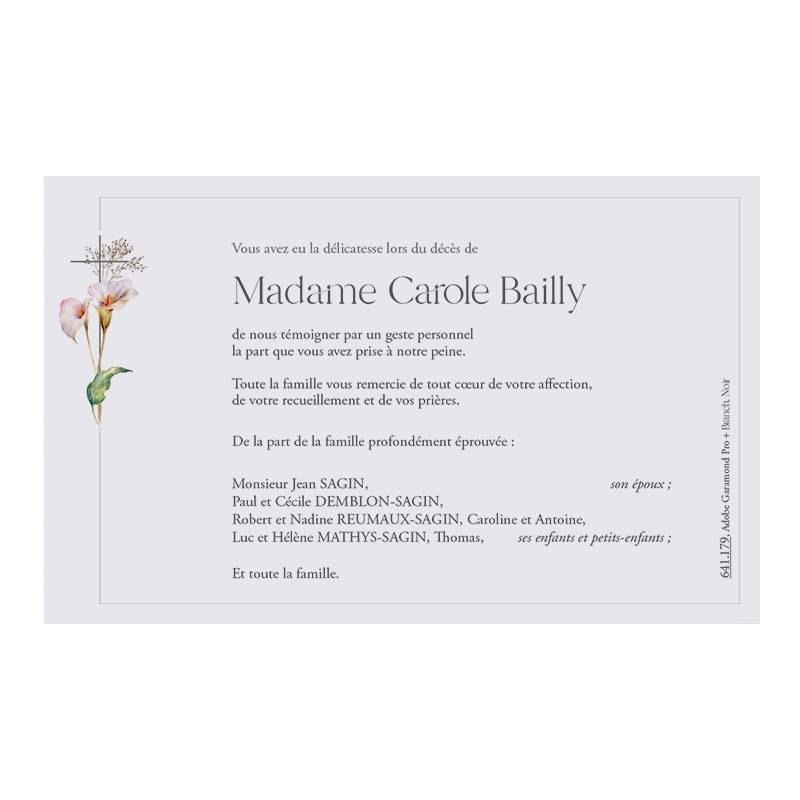 Carte remerciement suite à des condoléances illustrée de fleurs rose pâle et d'une croix Carte remerciement suite à des condoléances illustrée de fleurs rose pâle et d'une croix