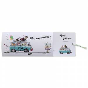 Faire-part mariage coulissant humoristique, avec combi vert