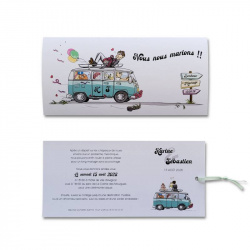 Faire-part pochette avec carte, humoristique, combi vert